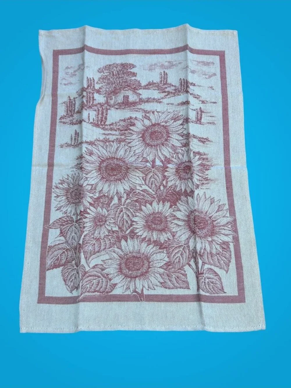 Guiliana Ricami Italian Woven Red Sunflower Tea Towel Linen Cotton NEW